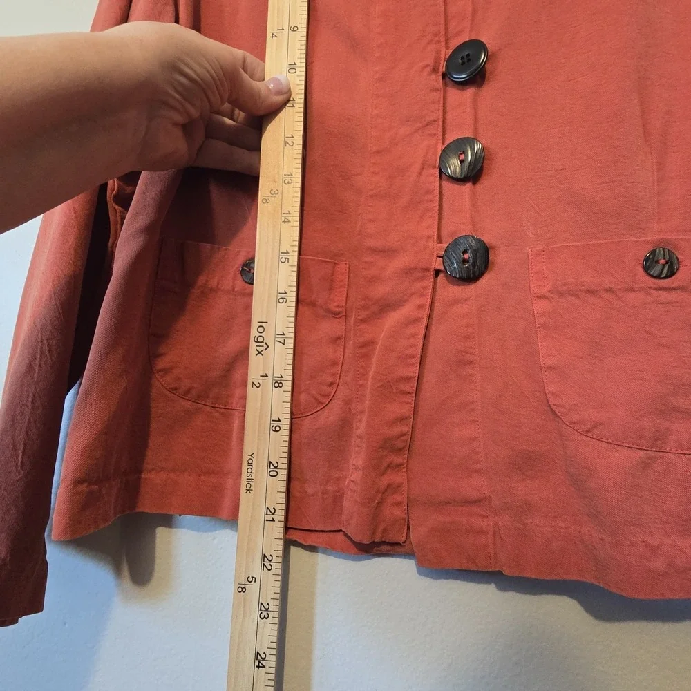 Habitat Boxy Jacket‎ Women SM Orange Tencel Pockets Button Lagenlook Artsy USA